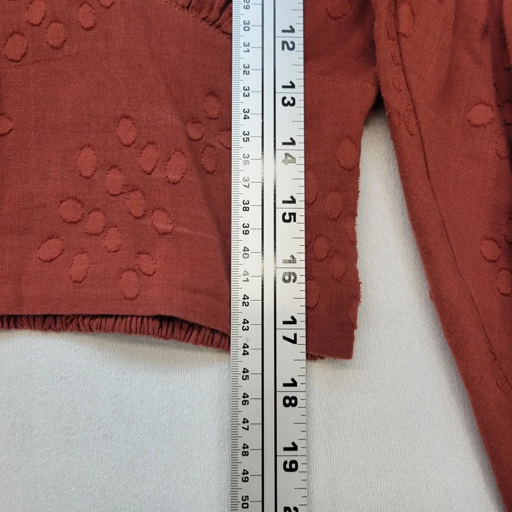 Free People Crop Top Womens Small Rust Orange Boho Dot Smocked V-Neck